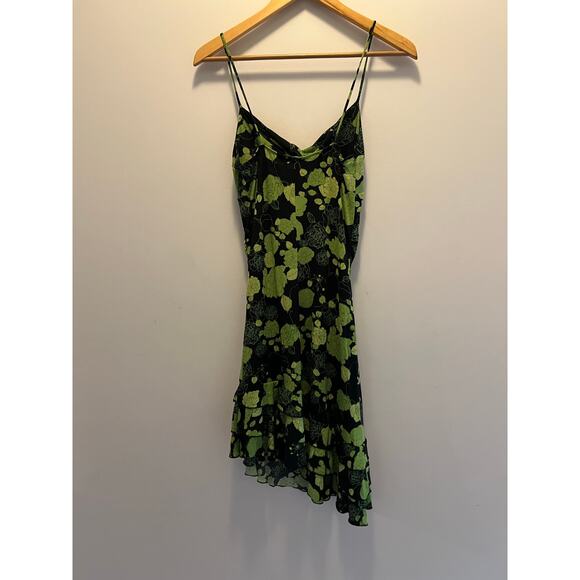 Venus Flamenco Style Summer Dress Asymmetrical Hem Green Black Floral Medium JL - Picture 4 of 8